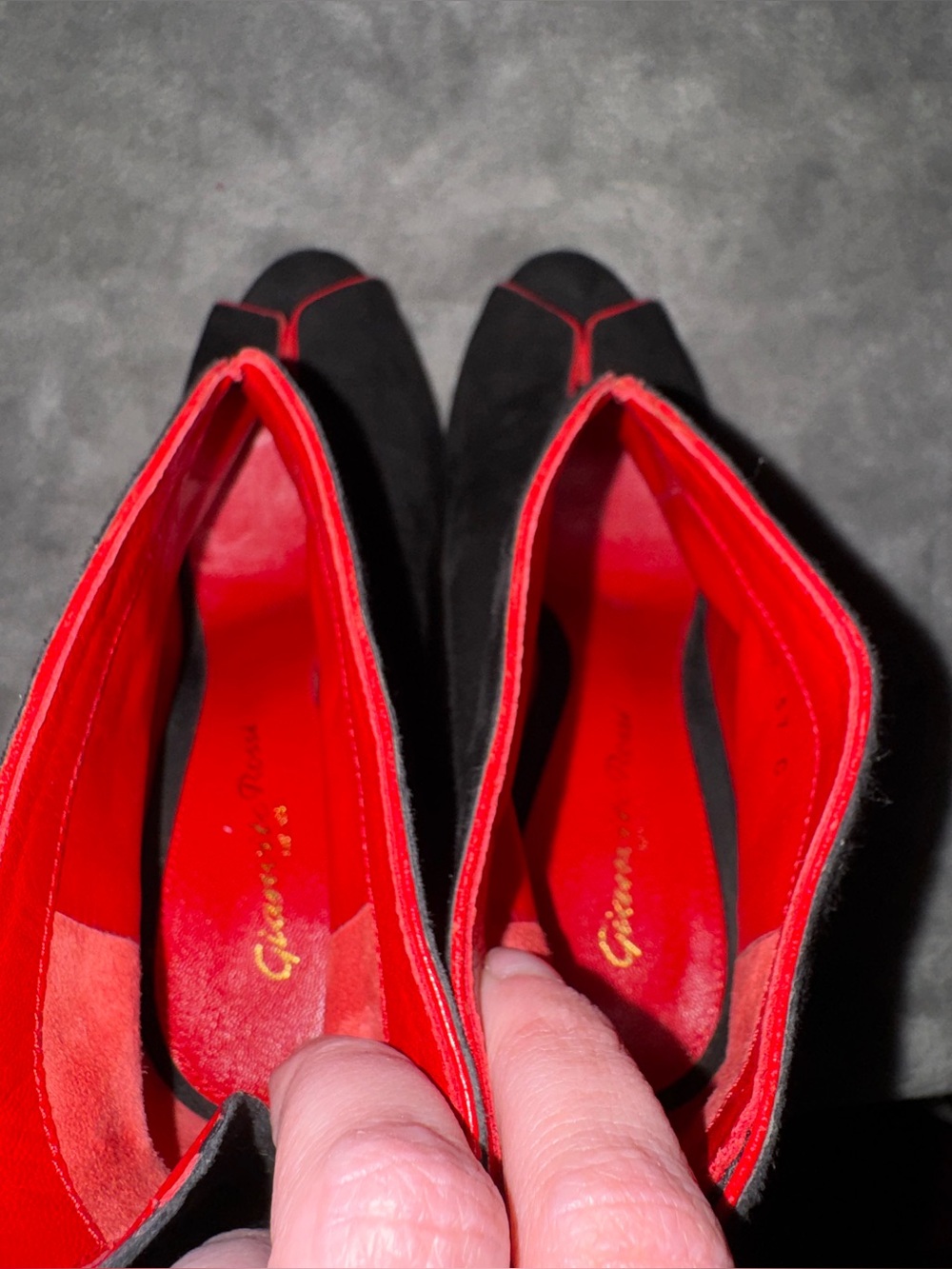 Gianvito Rossi Suede Vamp Peep-Toe Booties | Black & Red | EUC | Size EU 37 US 7 - Picture 13 of 16
